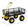 Carro de Jardín Carga 200 kg con Paneles Laterales Desmontables y 4 Ruedas Neumáticas Negro y Amarillo - Ogal.Es