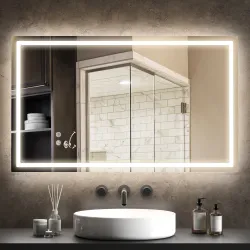 Espejo de Baño LED 100x60 cm con Luz Retroiluminado Antivaho Brillo Ajustable Montaje Vertical u Horizontal - Ogal.Es