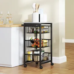 Carrito Verdulero para Cocina con 3 Cestas Deslizables y Marco de Acero 49,5x31x69 cm Gris Claro - Ogal.Es