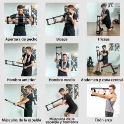 Expansor de Pecho con Resistencia Ajustable de 10-50 kg para Desarrollo Muscular de Brazos 80x22x5 cm Negro - Ogal.Es