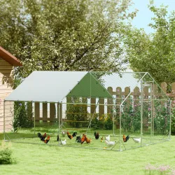 Gallinero Metálico de Exterior de 3x4m con Percha Multiusos Comedero Colgante Tipo Brocheta y Lona Protectora Re... - Ogal.Es