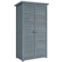 Cobertizo de Madera Caseta de Madera 0,31 m² 87x46,5x160 cm con 2 Puertas y 2 Estantes Interior Gris - Ogal.Es