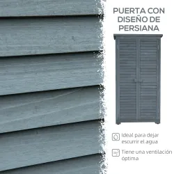 Cobertizo de Madera Caseta de Madera 0,31 m² 87x46,5x160 cm con 2 Puertas y 2 Estantes Interior Gris - Ogal.Es
