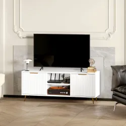 Mueble de TV con 2 Compartimentos Abiertos y 2 Puertas Mueble para Televisión de 55 Pulgadas 120x35x48 cm Blanco - Ogal.Es