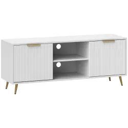 Mueble de TV con 2 Compartimentos Abiertos y 2 Puertas Mueble para Televisión de 55 Pulgadas 120x35x48 cm Blanco - Ogal.Es