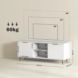 Mueble de TV con 2 Compartimentos Abiertos y 2 Puertas Mueble para Televisión de 55 Pulgadas 120x35x48 cm Blanco - Ogal.Es
