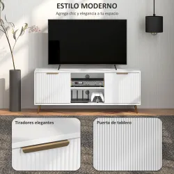 Mueble de TV con 2 Compartimentos Abiertos y 2 Puertas Mueble para Televisión de 55 Pulgadas 120x35x48 cm Blanco - Ogal.Es