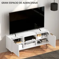 Mueble de TV con 2 Compartimentos Abiertos y 2 Puertas Mueble para Televisión de 55 Pulgadas 120x35x48 cm Blanco - Ogal.Es
