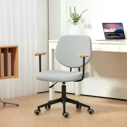 Silla de Oficina Moderna con Reposabrazos de Madera Asiento Ajustable y Ruedas para Oficina y Estudio 59x55x84-9... - Ogal.Es