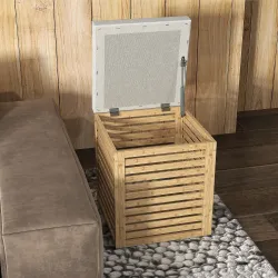 Baúl de Almacenaje para Dormitorio 54,7L con Asiento Desmontable Marco de Bambú 40x40x47 cm Gris y Natural - Ogal.Es