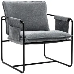 Butaca Moderna para Relax con Tapizado en Chenilla Estructura de Acero y Reposabrazos con Bolsillos 68x76x81 cm ... - Ogal.Es