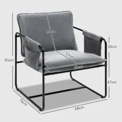 Butaca Moderna para Relax con Tapizado en Chenilla Estructura de Acero y Reposabrazos con Bolsillos 68x76x81 cm ... - Ogal.Es