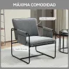 Butaca Moderna para Relax con Tapizado en Chenilla Estructura de Acero y Reposabrazos con Bolsillos 68x76x81 cm ... - Ogal.Es