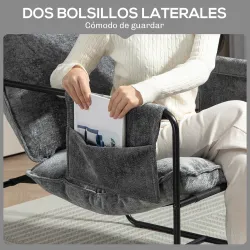 Butaca Moderna para Relax con Tapizado en Chenilla Estructura de Acero y Reposabrazos con Bolsillos 68x76x81 cm ... - Ogal.Es