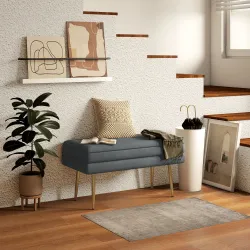 Baúl de Almacenaje para Dormitorio 30L Tapizado en Terciopelo con Patas de Acero 79,5x37,5x43 cm Gris Oscuro - Ogal.Es