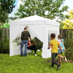 Carpa Plegable Pop-up 2,5x2,5 m con 4 Paredes Laterales Anti-UV Altura Ajustable y Bolsa de Transporte Blanco - Ogal.Es