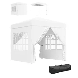 Carpa Plegable Pop-up 2,5x2,5 m con 4 Paredes Laterales Anti-UV Altura Ajustable y Bolsa de Transporte Blanco - Ogal.Es
