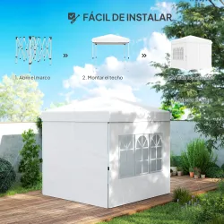 Carpa Plegable Pop-up 2,5x2,5 m con 4 Paredes Laterales Anti-UV Altura Ajustable y Bolsa de Transporte Blanco - Ogal.Es