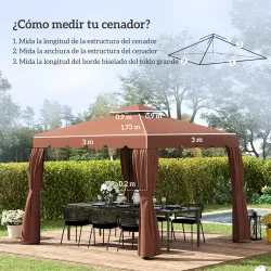 Techo de Repuesto para Cenador 3x3 m Cubierta de Repuesto con Techo Doble y 8 Orificios de Drenaje Café - Ogal.Es
