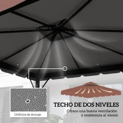 Techo de Repuesto para Cenador 3x3 m Cubierta de Repuesto con Techo Doble y 8 Orificios de Drenaje Café - Ogal.Es