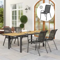 Set de 4 Sillas de Exterior Apilables con Asiento de Malla Respaldo Alto y Marco de Acero para Jardín o Terraza - Ogal.Es