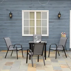 Set de 4 Sillas de Exterior Apilables con Asiento de Textilene para Jardín Terraza 54x75,5x95 cm Gris Oscuro - Ogal.Es