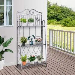 Soporte para Plantas Plegable de 3 Niveles con Estructura de Metal Soporte para Macetas Gris Plateado - Ogal.Es