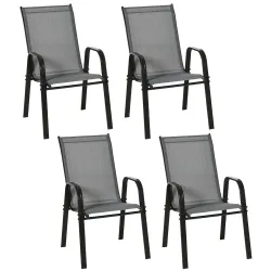 Set de 4 Sillas de Exterior Apilables con Asiento de Textilene para Jardín Terraza 54x75,5x95 cm Gris Oscuro - Ogal.Es