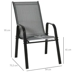 Set de 4 Sillas de Exterior Apilables con Asiento de Textilene para Jardín Terraza 54x75,5x95 cm Gris Oscuro - Ogal.Es