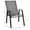 Set de 4 Sillas de Exterior Apilables con Asiento de Textilene para Jardín Terraza 54x75,5x95 cm Gris Oscuro - Ogal.Es