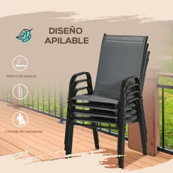 Set de 4 Sillas de Exterior Apilables con Asiento de Textilene para Jardín Terraza 54x75,5x95 cm Gris Oscuro - Ogal.Es