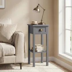 Mesa Auxiliar Estilo Moderno Mesita Auxiliar con Cajón y Estante de Almacenamiento 30x30x75 cm Gris - Ogal.Es
