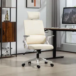 Silla de Oficina de Malla Silla de Escritorio con Altura Ajustable Reposacabezas Regulable y Reposabrazos Beige - Ogal.Es