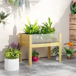 Jardinera Elevada de Madera con Paneles Acrílicos para Flores y Vegetales con Drenaje y Capacidad de 68L 75x46x... - Ogal.Es