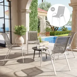 Set de 4 Sillas de Exterior Apilables con Asiento de Malla Respaldo Alto y Marco de Acero para Jardín o Terraza ... - Ogal.Es