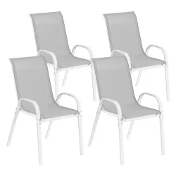 Set de 4 Sillas de Exterior Apilables con Asiento de Malla Respaldo Alto y Marco de Acero para Jardín o Terraza ... - Ogal.Es