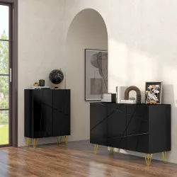 Aparador de Entrada con 3 Puertas y Estantes Ajustables para Cocina Sala 120x40x75 cm Negro - Ogal.Es