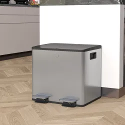 Papelera de Cocina de Acero Inoxidable con 2 Compartimentos 2x15L Pedales Tapas de Cierre Suave y Cubo Extraíble... - Ogal.Es