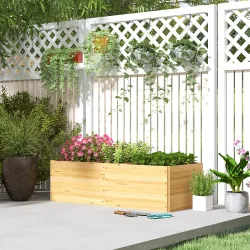 Jardinera de Madera con 3 Zonas de Cultivo y Forro Ideal para Verduras Hierbas y Flores 140x60x40cm Natural - Ogal.Es