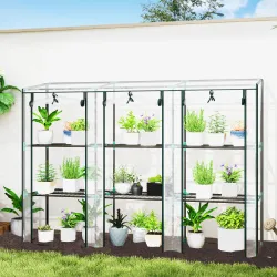 Invernadero de Exterior con Estantes de 3 Niveles Puertas con Cremallera y Marco de Acero 215x46x151 cm Transpar... - Ogal.Es