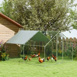 Corral para Gallinas Gallinero Metálico Grande de 3x3,4x1,9 m con Cubierta Impermeable y Anti-UV Plata - Ogal.Es