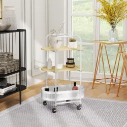 Carrito Auxiliar con Ruedas de 3 Niveles Carro de Almacenamiento con Cesta y Estantes 49,5x32,5x82,5 cm Blanco y... - Ogal.Es