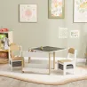 Juego de Mesa con Sillas para Niños 2 en 1 con Pizarra Cajones de Tela y Espacio de Almacenamiento Blanco y Natural - Ogal.Es