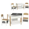 Juego de Mesa con Sillas para Niños 2 en 1 con Pizarra Cajones de Tela y Espacio de Almacenamiento Blanco y Natural - Ogal.Es