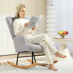 Silla Mecedora de Borreguito con Respaldo Capitoné y Base de Madera de Caucho para Salón o Dormitorio 65x88x87 c... - Ogal.Es