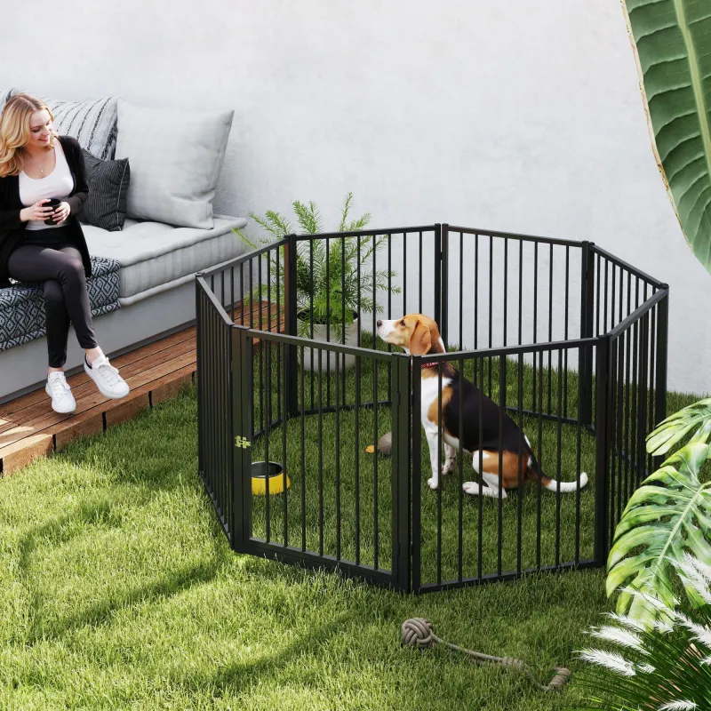 Parque para Perros de 8 Paneles 60x76 cm Corralito para Perros Pequeños y Medianos para Interior y Exterior Negro - Ogal.Es