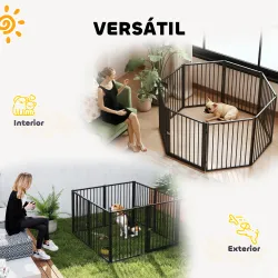 Parque para Perros de 8 Paneles 60x76 cm Corralito para Perros Pequeños y Medianos para Interior y Exterior Negro - Ogal.Es