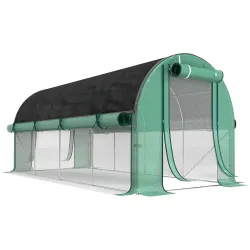 Invernadero de Túnel 4,5x2x2 m con Cubierta PE 140 g/m² Paredes Laterales Enrollables 8 Ventanas y 2 Puertas Verde - Ogal.Es