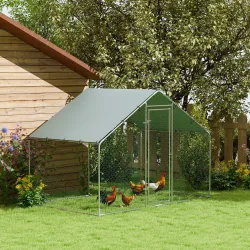 Corral para Gallinas Gallinero Metálico Grande de 3x1,7x1,9 m con Cubierta Impermeable y Anti-UV Plata - Ogal.Es