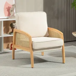 Butaca de Estilo Moderno con Apoyabrazos de Ratán Sintético Asiento de Espuma y Cojín Extraíble 67x75x88 cm Beige - Ogal.Es
